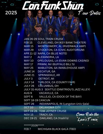 ConFunkShun Tour Dates! The Love's Train is coming to a city near you! #confunkshunusa4real #ConFunkShun #kamdigroup #tourdates | Confunkshun USA 4REAL