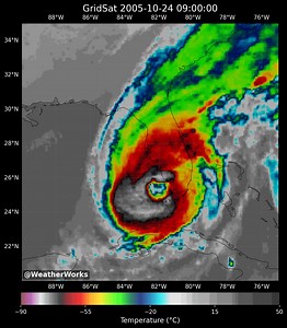 #OTD in 2005 hurricane #Wilma made landfall in Florida with 120 mph winds. The storm was the fifth major hurricane to make landfall in the US and resulted in over 21 billion dollars of damage. Unfortunately, 21 people lost their lives. | WeatherWorks, LLC.