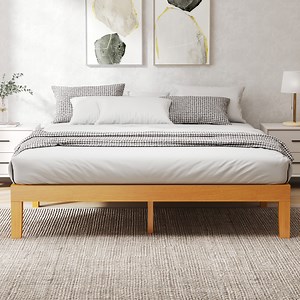 EDX King Size Wood Bed Frame, No Spring Needed, 12in Wooden Platform Bed Frame Mattress Foundation with Support Slats, Natural Pine