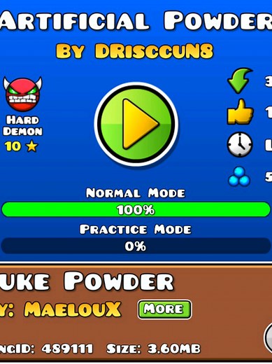 Artificial Powder 100% in Geometry Dash Challenges