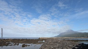 View towards Mount Pico, the highest point in the Azores archipelago. View from Lajes do Pico. Pico Island, Azores, Portugal.