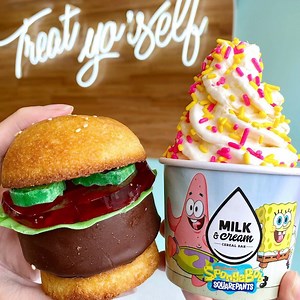 263K views · 1.3K reactions | Using a secret formula Milk & Cream Cereal Bar is bringing the ‘Krabby Patty’ to life as an ice cream sandwich. | Localish Food | Facebook
