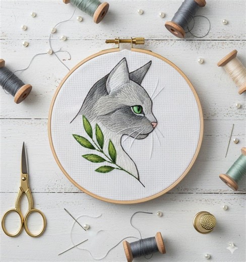 Grey Cat Hand Embroidery Design, Cat Embroidery PDF File - Etsy