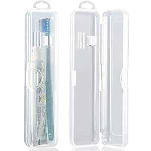 Patelai 2 Pack Travel Size Toothbrush Case Holder Portable Clear Toothbrush and Toothpaste Storage Container Hard Plastic Transparent Carrying Box for Traveling