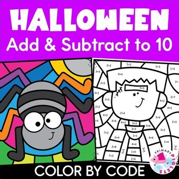 HALLOWEEN Color by Number Code Addition & Subtraction to 10 Coloring Pages