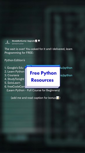 Replying to @A Rpan Put your python skill at test after completing these courses: Scientific Computing with Python Projects - freecodecamp.org/learn/scientific-computing-with-python #python #programming #codingdays #100daysofcode #backend #fullstackdeveloper #success #coding #programmer #learn #computerscience