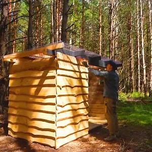Building a cabin in the woods, using a basic toilet by hand | Bushcraft Survival Man