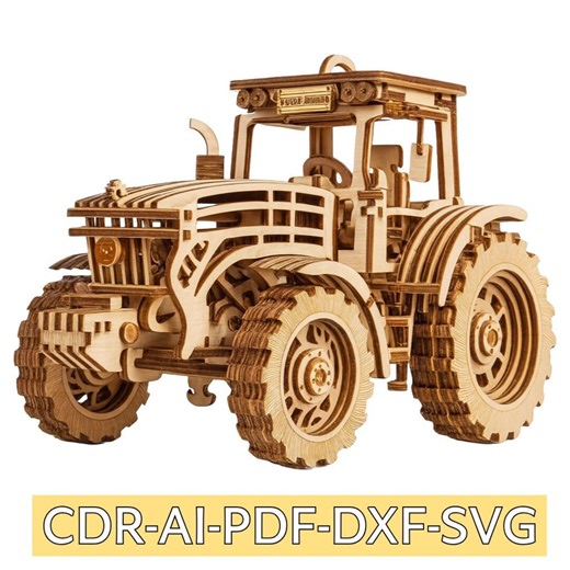 3D Tractor Wooden Model | 3mm Laser Cut | CDR DXF SVG Files - Etsy