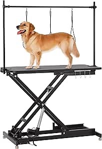 47 in Electric Dog Grooming Table - Heavy Duty, Height Adjustable Pet Grooming Table w/Leveling Wheels, Dog Grooming Arm, Non-Slip Rubber Surface, Max Load 264 LBS, Black
