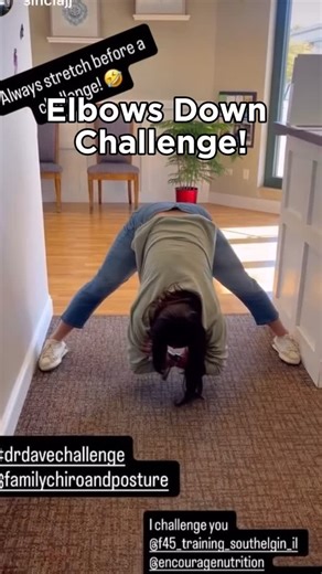 5 comments | The Dr. Dave Challenge  I’m calling out all my community gyms, can your elbows touch the floor?  I Challenge You… Jesse- @crosskicksfitnessse Ceasar- @otfsouthelgin Nick- @thecompetitorsedge Jenny- @eaod07 Molly- @purebarresouthelgin Let’s see that flexibility! Tag your gym fam and show me your best attempt  #DrDaveChallenge #CommunityStrong #FlexChallenge | Encourage Nutrition | Facebook