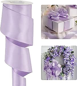 HUIHUANG Lavender Satin Wired Ribbon 2.5 inch Light Purple Double Sided Satin Wire Ribbon for Summer Wreaths, Bows Making, Gift Wrapping, Garland, Home Decor, Crafts-Continous 10 Yards
