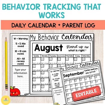 Editable Behavior Calendar | Parent Communication Log K–3