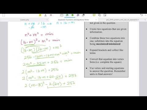 Math 20-1 Lesson 7: Completing the Square Applications