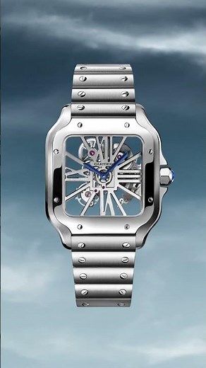 This skeleton movement highlights the codes of the Santos de Cartier watch. #SantosdeCartier