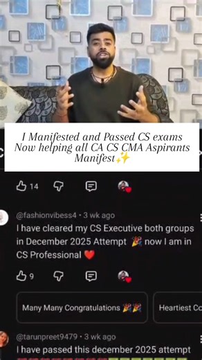 CS Naman Nagpal on Instagram: "Manifestation raises the intensity of Your hardwork & Smartwork, which helps you believe in yourself and that you feel that the goal is achievable, this in turn increases the probability of achieving your goals (exams) Keep Pushing 👊 #icsi #csexecutive #csprofessional #cseet #caaspirants #cstalks #csexams #exams #icai #cma #trendingreels #relatable #aspirants"