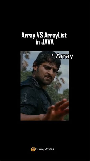 Bunny_Writes on Instagram: "Arrays or ArrayLists? 🤔 Both are used to store data in Java, but they’re not the same. One is fixed, the other flexible. One works with primitive types, the other with objects. But which one should you use? And why? #JavaBasics #LearnJava #ArrayVsArrayList #CodeShorts #JavaTips #Bunny_TheDev #CodingSimplified #DSABeginners #BunnyWrites"