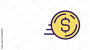 Animated sliding coin color icon. Fast money transfer. Banking technology. Seamless loop HD video with alpha channel on transparent background. Simple filled line motion graphic animation