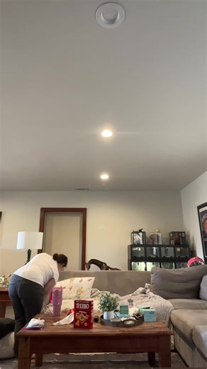 Cleaning after my sleepover with my best friend . It was her first time at my house.