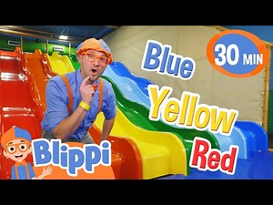 Blippi Learns Rainbow Colors on the Slide at the Indoor Playground | Blippi - Learn Colors & Science - Videos For Kids