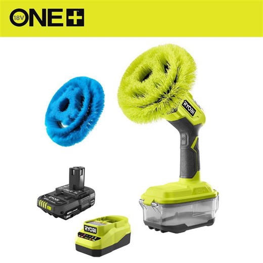 Check The Home Depot's Q&A Before Buying: RYOBI ONE+ 18V Cordless VORTEX Power Scrubber Kit with 2.0 Ah Battery and Charger and 7 in. VORTEX Soft Bristle Brush