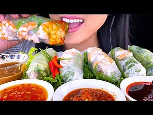ASMR SPRING ROLLS SUMMER ROLLS SPICY FIRE SAUCES *NO TALKING (CRUNCHY EATING SOUNDS) | ASMR Phan