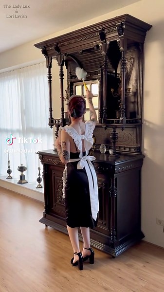 Maid Lori is dusting..but she is not doing a great job 😂. Shall I forgive her because she looks so adorable? ..Or will there be consequences? #frenchmaid #maid #cutemaid #maidtok #FYP #fypage #housekeeping #apron #cute #maiduniform #dust #maidtrainer #theladylux