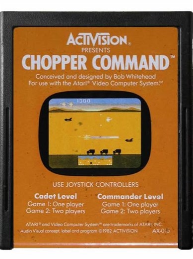 Chopper Command* is a classic side-scrolling shooter video game developed and published by Activision for the Atari 2600 in June 1982. In the game, players pilot a military helicopter on a mission to protect a convoy of friendly trucks from waves of enemy aircraft. #retrogames
