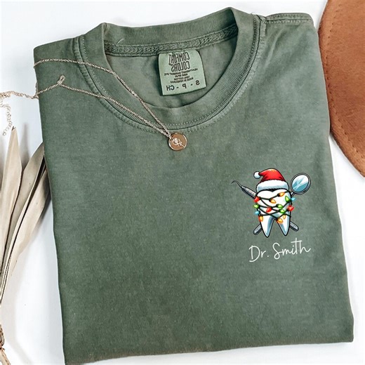 Comfort Colors Custom Dentist Christmas Shirt, Xmas Dentist Personalized Shirt, Tooth Shirt, Dental Assistant Gift, Dental Office Shirts - Etsy
