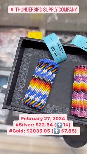 Check these out! February 27, 2024 #Silver: $22.54 (⬆️1¢) #Gold: $2035.05 (⬆️ $7.85) Seed Bead Lighter Case Navajo Stock No: 960054 Price: $20.00 Each Item is not available on our website, please mention stock number. #thunderbirdsupplyco #wherebeautybegins #jewelrymaking #silvermarket #goldmarket #gold #silver #sterlingsilver | Thunderbird Supply Company | Facebook