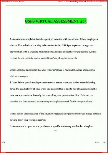 USPS virtual assessment 475 Questions and Answers Latest Verified Answers by Expert1333 new video