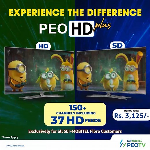 Introducing PEO HD Plus – Sri Lanka’s ultimate HD entertainment experience! Enjoy Sri Lanka’s PREMIUM TV package with the LARGEST collection of HD content, featuring both local and international channels 37 HD channels and over 150 channels in total, with many of your favourites available in true high-definition quality. All of this for Rs. 3,125 per month and exclusively offered for SLT-MOBITEL Fibre customers. Contact 1212 and upgrade now *Taxes and Conditions apply (TRC/SLT/PRO/25/01) | PEOTV