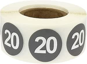 Grey Number 20 Stickers 0.75 Inch 500 Labels On A Roll