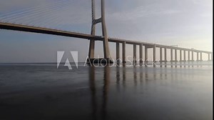 Vasco da gama bridge in portugal, drone view