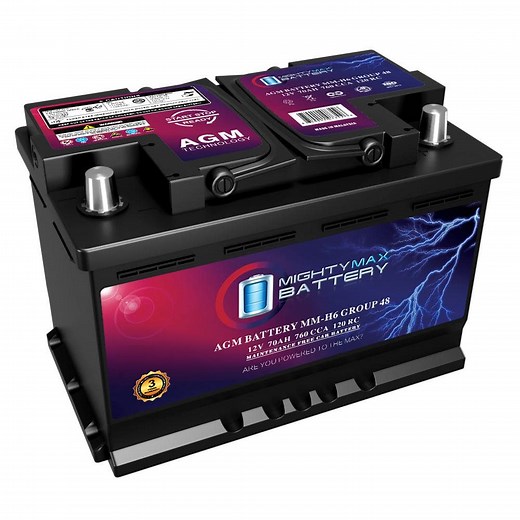 Mighty Max Battery MM-H6 Start and Stop Car BCI Group Size 48 12-Volt 70 AH, 120RC, 760 CCA Rechargeable AGM Car Battery MAX3926700
