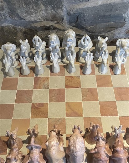 African Animal Handcarved Soapstone Chess Set - 20 Inches - Etsy