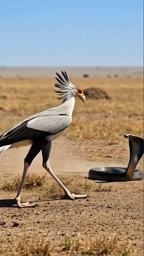 Desert Duel: Secretary Bird vs Venomous Snake