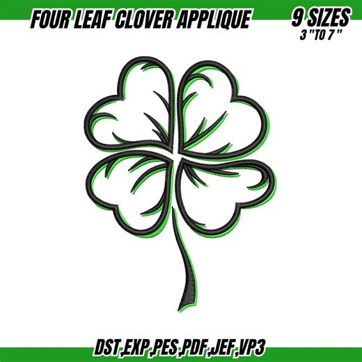 Four Leaf Clover Applique Embroidery, Leaf Clover Machine Embroidery, Leaf Outline, St Patrick's Day Embroidery, Good Luck Charm Design - Etsy