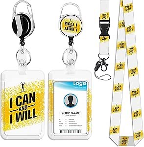 Bayson ID Badge Holder with Detachable Lanyard and Retractable Badge Reel Clip, Yellow ID Protector Bage Clips for Doctor Teacher Student