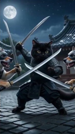 🥷 Ninja Cat vs Ninja Dogs 🐶⚔️ Epic Battle in the Night! 🌙🔥