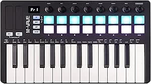 M-VAVE 25 Keys 16 Backlit Drum Pads MIDI Keyboard – Professional Beat Maker and Keytar for Keyboard Music Production Builtin Battery Wireless Connect Black