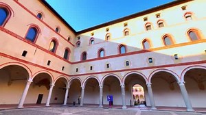 Panorama Historic Rocchetta Courtyard Arcades Slender Stone Pillars Frescoes Arched