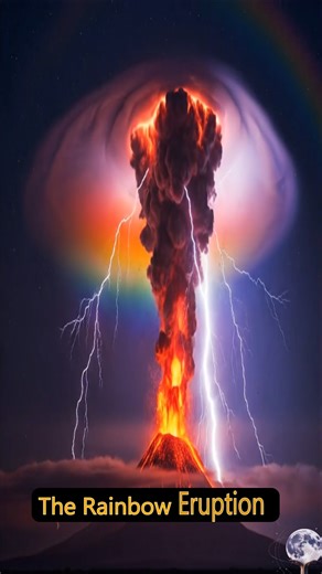 Volcanic Storm Crowned by Light 🌋⚡ A powerful eruption sends a towering plume of ash and fire into the atmosphere, illuminated by frequent lightning generated within the volcanic cloud itself. As charged ash particles collide and separate, electrical discharges streak through the column, turning the eruption into a self-contained storm. Surrounding the plume, a faint circular glow appears as light interacts with fine particles and moisture at high altitude, adding a rare optical layer to the sc