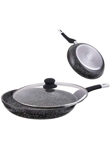 Traditional Frying Pan Stone Tec 22/24/26/28/30 Cm+ Lid. Stone &Stone Non-Stick Frying Pan In Stone Induction Steel Base, Professional Chefs, 50% Bill Savings + Lid, Non Stick Frying Pan With Lid, Egg Frying Pan With Nonstick Stone Coating, Healthy & Granite Frying Pan, Black | SHEIN