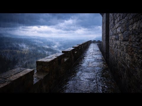 The High Wall Walk | 4K Heavy Storm & Rain on Castle Stone Ambience