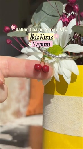 Bahar Charm Serisi 9/10: İkiz Kiraz Yapımı 🍒 — Polymer Clay Cherry DIY