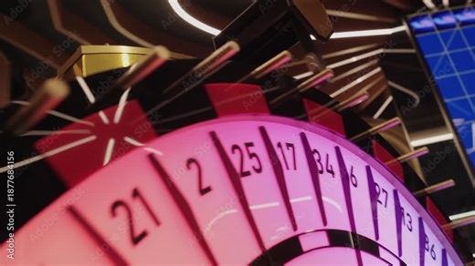 Prize drawing process, drawing winning numbers, lottery wheel with bingo. Wheel of Fortune for prize drawing - numerical. Arrow of the wheel of fortune