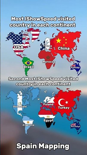 Most and Second IShowSpeed visited country in each continent #geography #europe #map #mapping