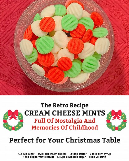 Pretty, pastel, and perfectly pepperminty 💕🍬 These Christmas Mints melt in your mouth — a true vintage holiday treat! 🎄✨ INGREDIENTS 🍬⅓ cup granulated sugar 🍬4 ounces cream cheese, room temperature 🍬2 tablespoons unsalted butter, room temperature 🍬2 tablespoons light/clear corn syrup, I used Karo brand 🍬1 teaspoon peppermint extract 🍬4¼ to 5 cups powdered sugar, divided 🍬6 drops green liquid food coloring 🍬6 drops red liquid food coloring | Spaceships and Laser Beams