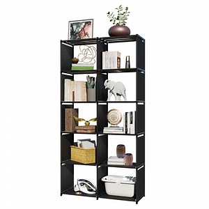 CATGOOD 10 Cube Closet Storage Organizer Bookcase, 6-Tiers Portable Bookshelf with Fabric Cloth at Back, Suit for Living Room, Study Room, Bedroom, Black