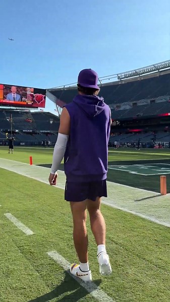 Adam Thielen walking out to warmups at Soldier Field